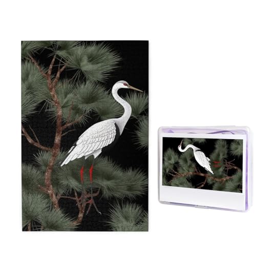 1000-teiliges Puzzle für Erwachsene, herausforderndes Puzzle für Spieleabende, Holzpuzzle, personalisierte Holz-Puzzles für Familie, japanischer Kranich und Kiefer, fertige Größe 74,9 x 50 cm von KTHSNSKL