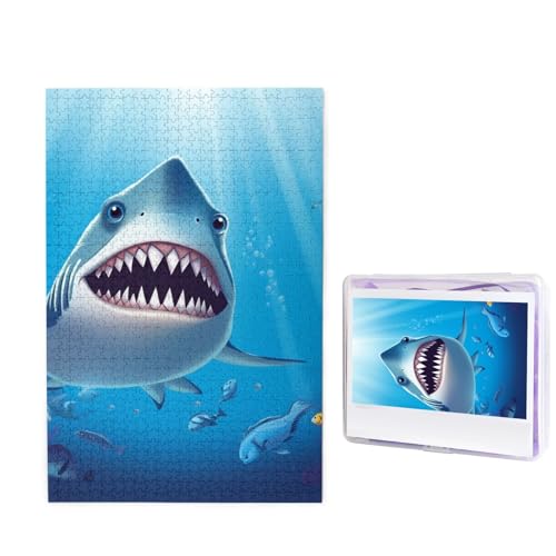 1000-teiliges Puzzle für Erwachsene, herausforderndes Puzzle für Spieleabende, Holzpuzzle, personalisierte Holz-Puzzles für Familie, lächelnder Hai, Bilderpuzzles, fertige Größe 74,9 x 50 cm von KTHSNSKL