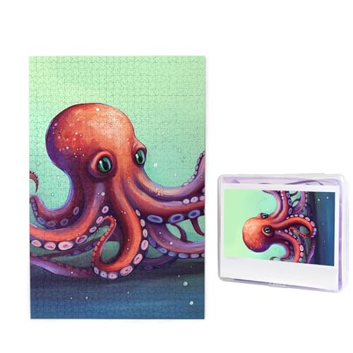1000-teiliges Puzzle für Erwachsene, herausforderndes Puzzle für Spieleabende, Holzpuzzle, personalisierte Holz-Puzzles für Familie, niedliche Oktopus-Bilderpuzzles, fertige Größe 74,9 x 50 cm von KTHSNSKL
