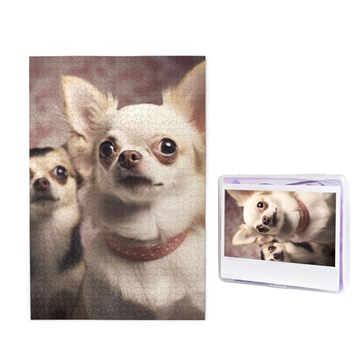 1000-teiliges Puzzle für Erwachsene, herausforderndes Puzzle für Spieleabende, Holzpuzzle, personalisierte Holz-Puzzles für Familie, niedliches Chihuahua-Bilderpuzzle, fertige Größe 74,9 x 50 cm von KTHSNSKL