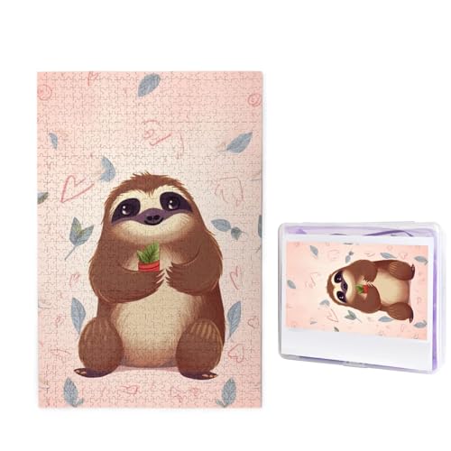 1000-teiliges Puzzle für Erwachsene, herausforderndes Puzzle für Spieleabende, Holzpuzzle, personalisierte Holz-Puzzles für Familie, niedliches Faultier-Bilderpuzzle, fertige Größe 74,9 x 50 cm von KTHSNSKL