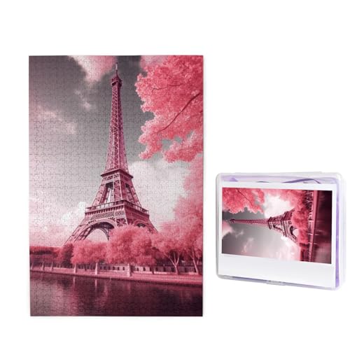 1000-teiliges Puzzle für Erwachsene, herausforderndes Puzzle für Spieleabende, Holzpuzzle, personalisierte Holz-Puzzles für Familie, rosa Landschaft, Eiffelturm, Bildpuzzles, fertige Größe 74,9 x 50 von KTHSNSKL