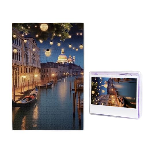 1000-teiliges Puzzle für Erwachsene, herausforderndes Puzzle für Spieleabende, Holzpuzzle, personalisierte Holz-Puzzles für Familie, schönes Venedig bei Nacht, Bilderpuzzles, fertige Größe 74,9 x 50 von KTHSNSKL