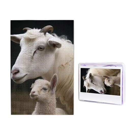 1000-teiliges Puzzle für Erwachsene, herausforderndes Puzzle für Spieleabende, Holzpuzzle, personalisierte Holz-Puzzles für Familie, süßes Schaf mit Mutter, Bildpuzzles, fertige Größe 74,9 x 50 cm von KTHSNSKL