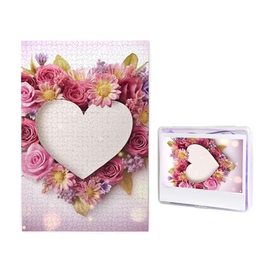 1000-teiliges Puzzle für Erwachsene, herausforderndes Puzzle für Spieleabende, Holzpuzzle, personalisierte Holz-Puzzles für Familien, Karte, Herzform, Blumen, Bildpuzzles, fertige Größe 74,9 x 50 cm von KTHSNSKL