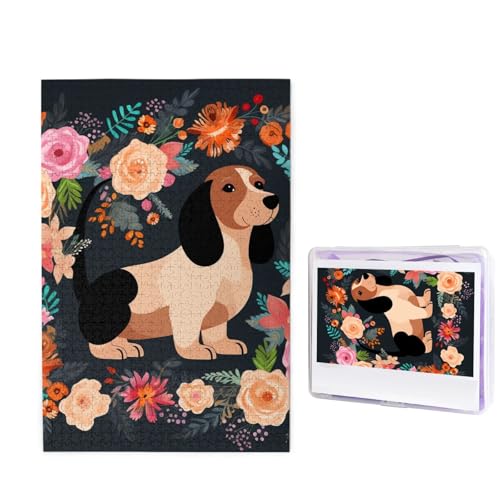 1000-teiliges Puzzle für Erwachsene, herausforderndes Puzzle für Spieleabende, Holzpuzzle, personalisierte Holz-Puzzles für Familien-Dackel, Blumenbild, Puzzles, fertige Größe 74,9 x 50 cm von KTHSNSKL