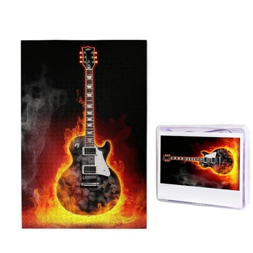 1000-teiliges Puzzle für Erwachsene, herausforderndes Puzzle für Spieleabende, Holzpuzzle, personalisierte Holz-Puzzles für Familienbrennende Gitarre, Bilderpuzzles, fertige Größe 74,9 x 50 cm von KTHSNSKL