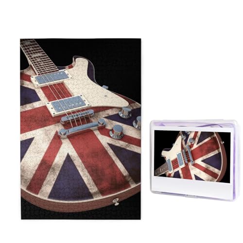 1000-teiliges Puzzle für Erwachsene, herausforderndes Puzzle für Spieleabende, Holzpuzzle, personalisierte Holz-Puzzles für Familiengitarre, britische Flagge, Bildrätsel, fertige Größe 74,9 x 50 cm von KTHSNSKL