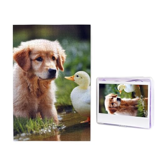 1000-teiliges Puzzle für Erwachsene, herausforderndes Puzzle für Spieleabende, Holzpuzzle, personalisierte Holz-Puzzles für Familienhund und eine Ente, Bildpuzzle, fertige Größe 74,9 x 50 cm von KTHSNSKL