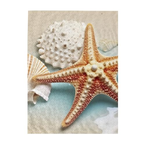 500-teiliges Puzzle für Erwachsene, herausfordernde Puzzles für Spieleabende, Holzpuzzle, personalisierbar, benutzerdefinierte Holzpuzzles für Familie, Muschel, Seestern, Bildpuzzles, fertige Größe von KTHSNSKL