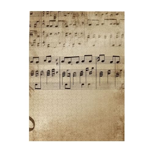 500-teiliges Puzzle für Erwachsene, herausfordernde Puzzles für Spieleabende, Holzpuzzle, personalisierbar, benutzerdefinierte Holzpuzzles für Familie, Musiknoten auf altem Papier, Bildpuzzles von KTHSNSKL