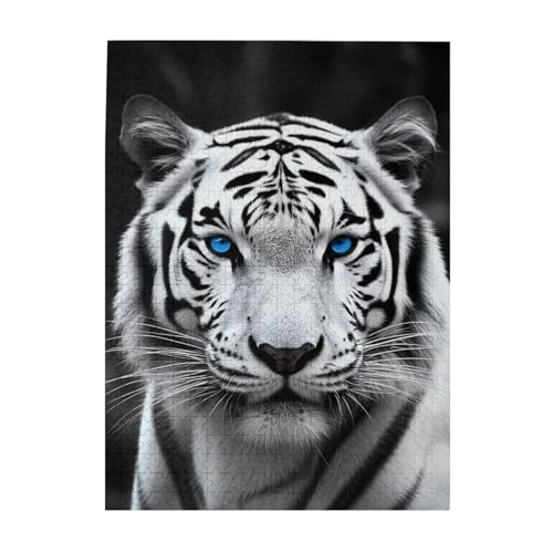 500-teiliges Puzzle für Erwachsene, herausfordernde Puzzles für Spieleabende, Holzpuzzle, personalisierbar, benutzerdefinierte Holzpuzzles für Familie, blauäugiger Tiger, Bildpuzzles, fertige Größe von KTHSNSKL