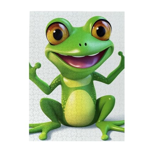500-teiliges Puzzle für Erwachsene, herausfordernde Puzzles für Spieleabende, Holzpuzzle, personalisierbar, benutzerdefinierte Holzpuzzles für Familie, grüner Frosch, Bildpuzzles, fertige Größe 51,8 x von KTHSNSKL