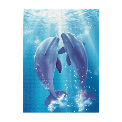 500-teiliges Puzzle für Erwachsene, herausfordernde Puzzles für Spieleabende, Holzpuzzle, personalisierbar, individuelle Holzpuzzles für Familie, Delfine in Love, Bilderpuzzle, fertige Größe 51,8 x 500-teiliges Puzzle für Erwachsene, herausfordernde Puzzles für Spieleabende, Holzpuzzle, personalisierbar, individuelle Holzpuzzles für Familie, Delfine in Love, Bilderpuzzle, fertige Größe 51,8 x von KTHSNSKL