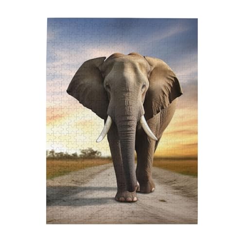 500-teiliges Puzzle für Erwachsene, herausfordernde Puzzles für Spieleabende, Holzpuzzle, personalisierbar, individuelle Holzpuzzles für Familie, Elefant, Spazierengehen, Bildpuzzles, fertige Größe von KTHSNSKL