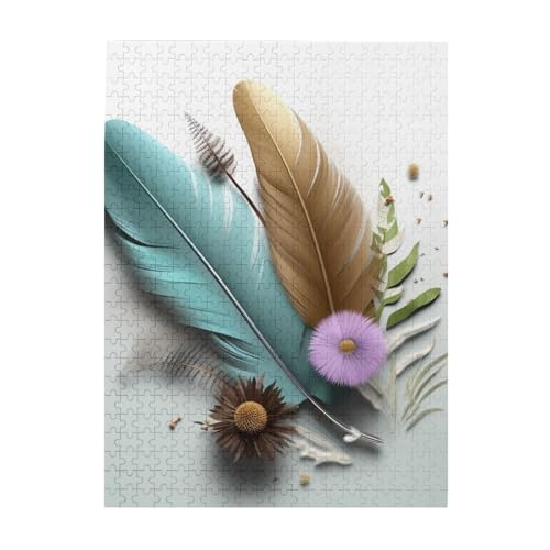 500-teiliges Puzzle für Erwachsene, herausfordernde Puzzles für Spieleabende, Holzpuzzle, personalisierbar, individuelle Holzpuzzles für Familie, Federblumen, Bildrätsel, fertige Größe 51,8 x 38,1 cm von KTHSNSKL