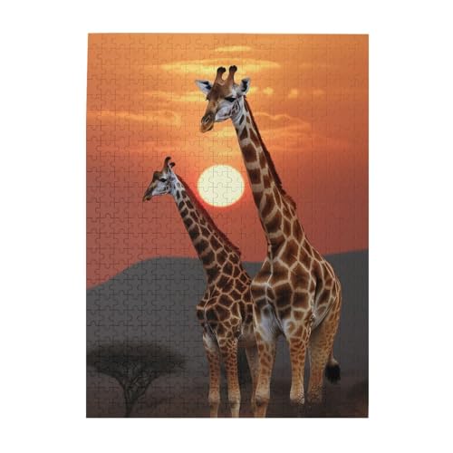 500-teiliges Puzzle für Erwachsene, herausfordernde Puzzles für Spieleabende, Holzpuzzle, personalisierbar, individuelle Holzpuzzles für Familie, Giraffe bei Sonnenuntergang, Bilderpuzzles, fertige 500-teiliges Puzzle für Erwachsene, herausfordernde Puzzles für Spieleabende, Holzpuzzle, personalisierbar, individuelle Holzpuzzles für Familie, Giraffe bei Sonnenuntergang, Bilderpuzzles, fertige von KTHSNSKL