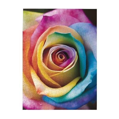 500-teiliges Puzzle für Erwachsene, herausfordernde Puzzles für Spieleabende, Holzpuzzle, personalisierbar, individuelle Holzpuzzles für Familie, Regenbogen-Rose, Blumenbild, Puzzles, fertige Größe von KTHSNSKL