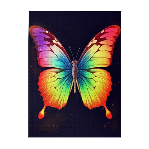 500-teiliges Puzzle für Erwachsene, herausfordernde Puzzles für Spieleabende, Holzpuzzle, personalisierbar, individuelle Holzpuzzles für Familie, Regenbogen-Schmetterling, Bildpuzzles, fertige Größe von KTHSNSKL