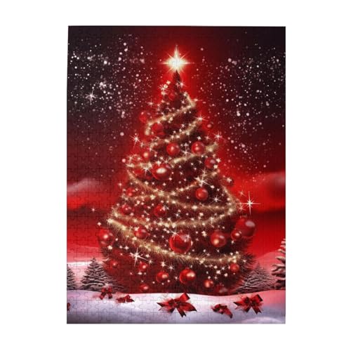 500-teiliges Puzzle für Erwachsene, herausfordernde Puzzles für Spieleabende, Holzpuzzle, personalisierbar, individuelle Holzpuzzles für Familie, Weihnachtsbaum, rotes Bild, Puzzle, fertige Größe 51,8 von KTHSNSKL