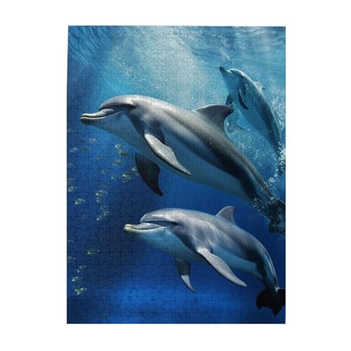 500-teiliges Puzzle für Erwachsene, herausfordernde Puzzles für Spieleabende, Holzpuzzle, personalisierbar, individuelle Holzpuzzles für Familie, niedliche Delfine, Bilderpuzzles, fertige Größe 51,8 x 500-teiliges Puzzle für Erwachsene, herausfordernde Puzzles für Spieleabende, Holzpuzzle, personalisierbar, individuelle Holzpuzzles für Familie, niedliche Delfine, Bilderpuzzles, fertige Größe 51,8 x von KTHSNSKL