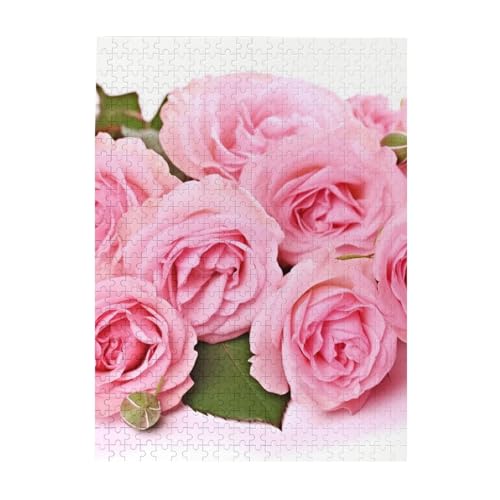 500-teiliges Puzzle für Erwachsene, herausfordernde Puzzles für Spieleabende, Holzpuzzle, personalisierbar, individuelle Holzpuzzles für Familie, rosa frische Rosen, Bilderpuzzles, fertige Größe 51,8 von KTHSNSKL