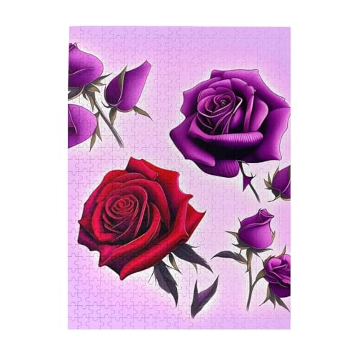 500-teiliges Puzzle für Erwachsene, herausfordernde Puzzles für Spieleabende, Holzpuzzle, personalisierbar, individuelle Holzpuzzles für Familie, rote und violette Rosen, Bildpuzzles, fertige Größe 500-teiliges Puzzle für Erwachsene, herausfordernde Puzzles für Spieleabende, Holzpuzzle, personalisierbar, individuelle Holzpuzzles für Familie, rote und violette Rosen, Bildpuzzles, fertige Größe von KTHSNSKL