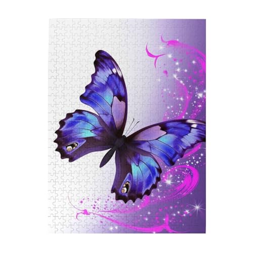 500-teiliges Puzzle für Erwachsene, herausfordernde Puzzles für Spieleabende, Holzpuzzle, personalisierbar, individuelle Holzpuzzles für Familie, violetter Schmetterling, Bildpuzzles, fertige Größe von KTHSNSKL
