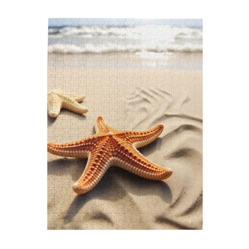 500-teiliges Puzzle für Erwachsene, herausfordernde Puzzles für Spieleabende, Holzpuzzle, personalisierte Holzpuzzles für Familie, Seestern, Bildpuzzles, fertige Größe 51,8 x 38,1 cm von KTHSNSKL