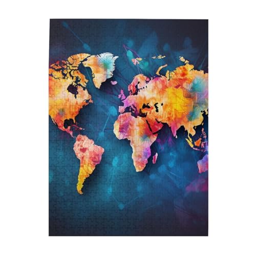 500-teiliges Puzzle für Erwachsene, herausfordernde Puzzles für Spieleabende, Holzpuzzle, personalisierte Holzpuzzles für Familie, abstrakte Weltkarte, Bildrätsel, fertige Größe 51,8 x 38,1 cm 500-teiliges Puzzle für Erwachsene, herausfordernde Puzzles für Spieleabende, Holzpuzzle, personalisierte Holzpuzzles für Familie, abstrakte Weltkarte, Bildrätsel, fertige Größe 51,8 x 38,1 cm von KTHSNSKL