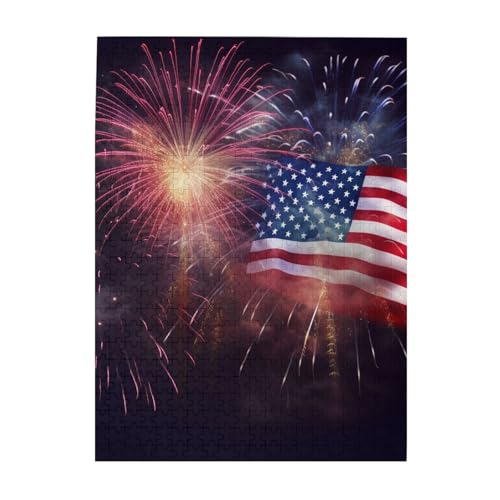 500-teiliges Puzzle für Erwachsene, herausfordernde Puzzles für Spieleabende, Holzpuzzle, personalisierte Holzpuzzles für Familie, amerikanische Flagge, Bildpuzzles, fertige Größe 51,8 x 38,1 cm von KTHSNSKL