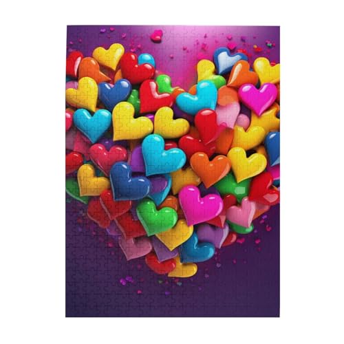 500-teiliges Puzzle für Erwachsene, herausfordernde Puzzles für Spieleabende, Holzpuzzle, personalisierte Holzpuzzles für Familie, buntes Herzbild, fertige Größe 51,8 x 38,1 cm 500-teiliges Puzzle für Erwachsene, herausfordernde Puzzles für Spieleabende, Holzpuzzle, personalisierte Holzpuzzles für Familie, buntes Herzbild, fertige Größe 51,8 x 38,1 cm von KTHSNSKL