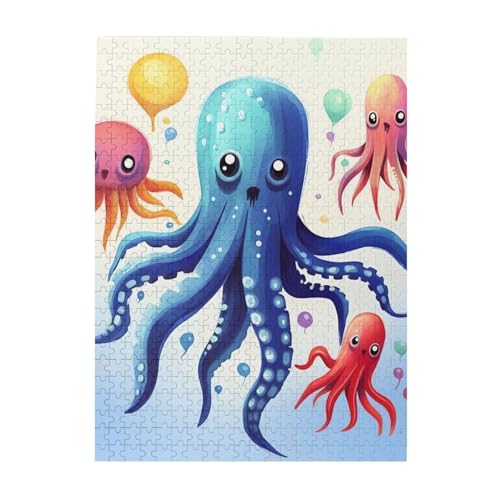 500-teiliges Puzzle für Erwachsene, herausfordernde Puzzles für Spieleabende, Holzpuzzle, personalisierte Holzpuzzles für Familie, buntes Tintenfisch, Oktopus, fertige Größe 51,8 x 38,1 cm 500-teiliges Puzzle für Erwachsene, herausfordernde Puzzles für Spieleabende, Holzpuzzle, personalisierte Holzpuzzles für Familie, buntes Tintenfisch, Oktopus, fertige Größe 51,8 x 38,1 cm von KTHSNSKL