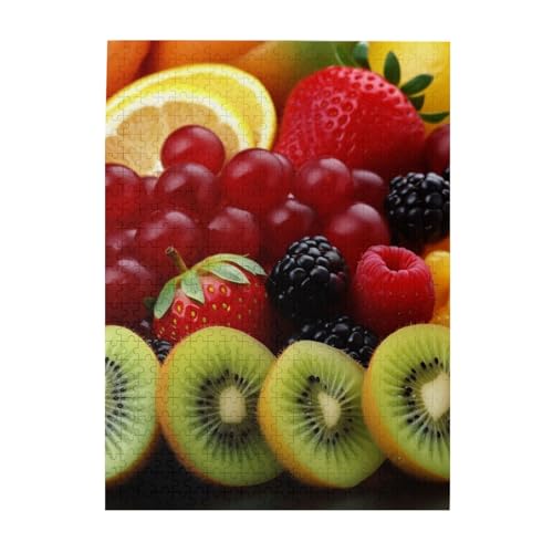 500-teiliges Puzzle für Erwachsene, herausfordernde Puzzles für Spieleabende, Holzpuzzle, personalisierte Holzpuzzles für Familie, frisches Obst, Bildpuzzles, fertige Größe 51,8 x 38,1 cm von KTHSNSKL