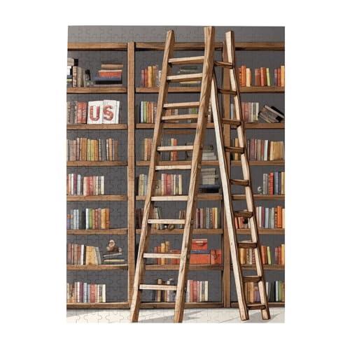 500-teiliges Puzzle für Erwachsene, herausfordernde Puzzles für Spieleabende, Holzpuzzle, personalisierte Holzpuzzles für Familie, lustige Bücherregale, Bilderpuzzles, fertige Größe 51,8 x 38,1 cm von KTHSNSKL