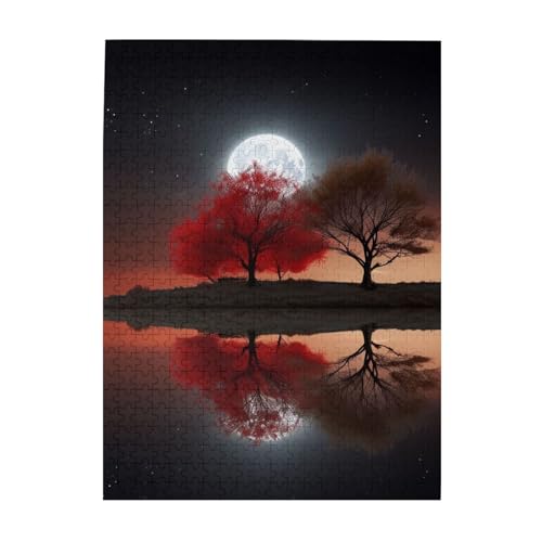 500-teiliges Puzzle für Erwachsene, herausfordernde Puzzles für Spieleabende, Holzpuzzle, personalisierte Holzpuzzles für Familie, roter Baum, See, Mond, Bildpuzzles, fertige Größe 51,8 x 38,1 cm 500-teiliges Puzzle für Erwachsene, herausfordernde Puzzles für Spieleabende, Holzpuzzle, personalisierte Holzpuzzles für Familie, roter Baum, See, Mond, Bildpuzzles, fertige Größe 51,8 x 38,1 cm von KTHSNSKL