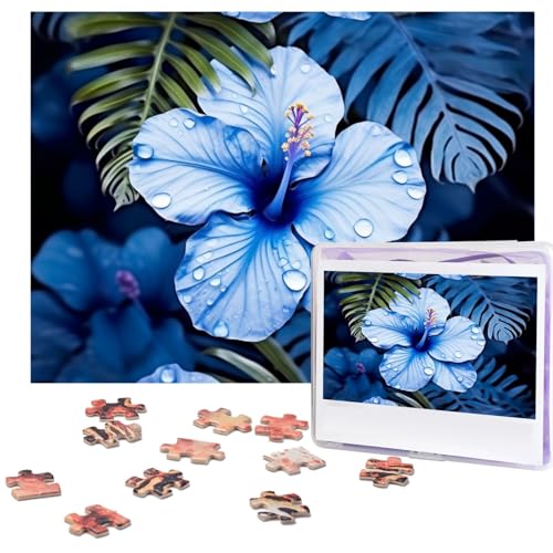 500-teiliges Puzzle für Erwachsene, herausforderndes Puzzle für Spieleabende, Holzpuzzle, personalisierbar, benutzerdefinierte Holz-Puzzles für Familie, blaue Blume, tropische Bilder, fertige Größe von KTHSNSKL