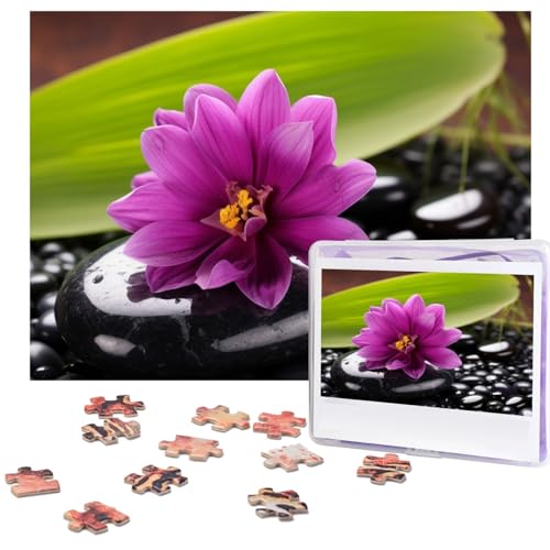 500-teiliges Puzzle für Erwachsene, herausforderndes Puzzle für Spieleabende, Holzpuzzle, personalisierbar, individuelle Holz-Puzzles für Familie, violette Blume mit schwarzem Stein, Bilderpuzzles von KTHSNSKL