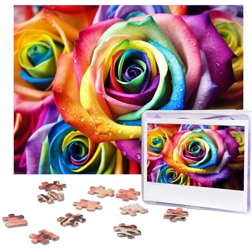 500-teiliges Puzzle für Erwachsene, herausforderndes Puzzle für Spieleabende, Holzpuzzle, personalisierte Holz-Puzzles für Familie, Regenbogen-Rose, Bildpuzzles, fertige Größe 51,8 x 38,1 cm 500-teiliges Puzzle für Erwachsene, herausforderndes Puzzle für Spieleabende, Holzpuzzle, personalisierte Holz-Puzzles für Familie, Regenbogen-Rose, Bildpuzzles, fertige Größe 51,8 x 38,1 cm von KTHSNSKL