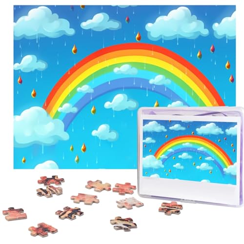 500-teiliges Puzzle für Erwachsene, herausforderndes Puzzle für Spieleabende, Holzpuzzle, personalisierte Holz-Puzzles für Familie, Regenbogenwolken, Regentropfen-Bilderpuzzles, fertige Größe 51,8 x 500-teiliges Puzzle für Erwachsene, herausforderndes Puzzle für Spieleabende, Holzpuzzle, personalisierte Holz-Puzzles für Familie, Regenbogenwolken, Regentropfen-Bilderpuzzles, fertige Größe 51,8 x von KTHSNSKL