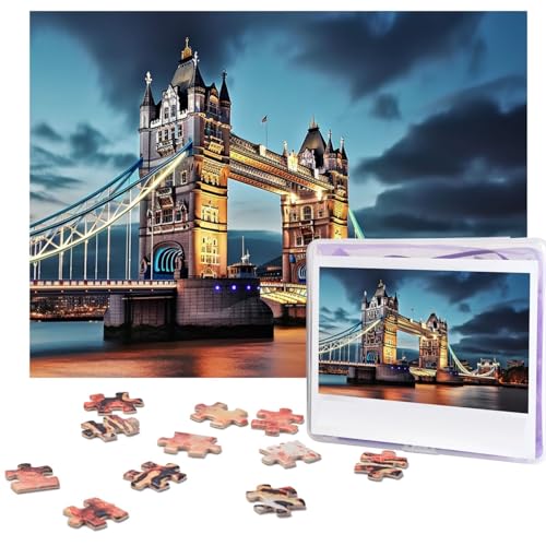 500-teiliges Puzzle für Erwachsene, herausforderndes Puzzle für Spieleabende, Holzpuzzle, personalisierte Holz-Puzzles für Familie, Tower Bridge in London, Bilderpuzzles, fertige Größe 51,8 x 38,1 cm von KTHSNSKL