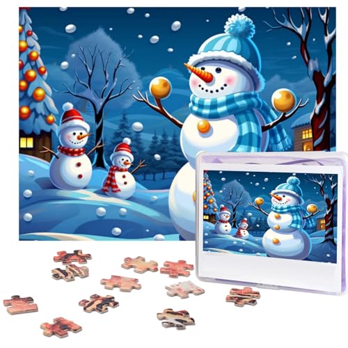 500-teiliges Puzzle für Erwachsene, herausforderndes Puzzle für Spieleabende, Holzpuzzle, personalisierte Holz-Puzzles für Familie, Winter, Schneemann, Bildpuzzles, fertige Größe 51,8 x 38,1 cm von KTHSNSKL