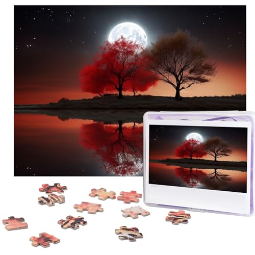 500-teiliges Puzzle für Erwachsene, herausforderndes Puzzle für Spieleabende, Holzpuzzle, personalisierte Holz-Puzzles für Familie, roter Baum, See, Mond, Bilderpuzzles, fertige Größe 51,8 x 38,1 cm 500-teiliges Puzzle für Erwachsene, herausforderndes Puzzle für Spieleabende, Holzpuzzle, personalisierte Holz-Puzzles für Familie, roter Baum, See, Mond, Bilderpuzzles, fertige Größe 51,8 x 38,1 cm von KTHSNSKL