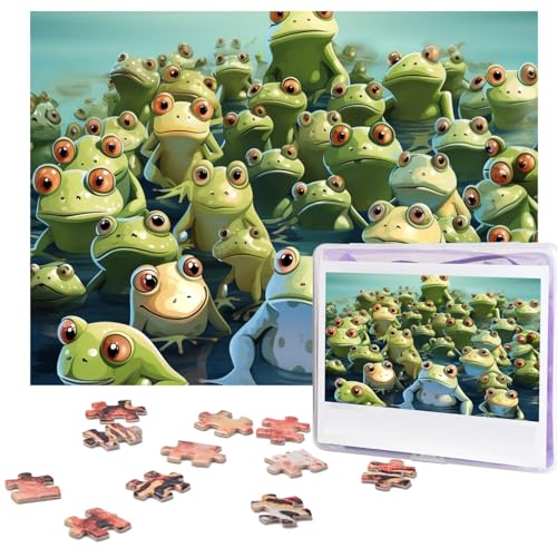 500-teiliges Puzzle für Erwachsene, herausforderndes Puzzle für Spieleabende, Holzpuzzle, personalisierte Holz-Puzzles für Familie, viele Frösche, Bilderpuzzles, fertige Größe 51,8 x 38,1 cm von KTHSNSKL