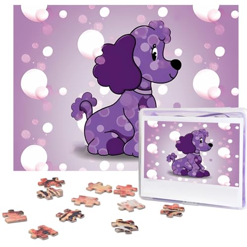 500-teiliges Puzzle für Erwachsene, herausforderndes Puzzle für Spieleabende, Holzpuzzle, personalisierte Holz-Puzzles für Familie, violetter Pudel, gepunktet, fertige Größe 51,8 x 38,1 cm von KTHSNSKL