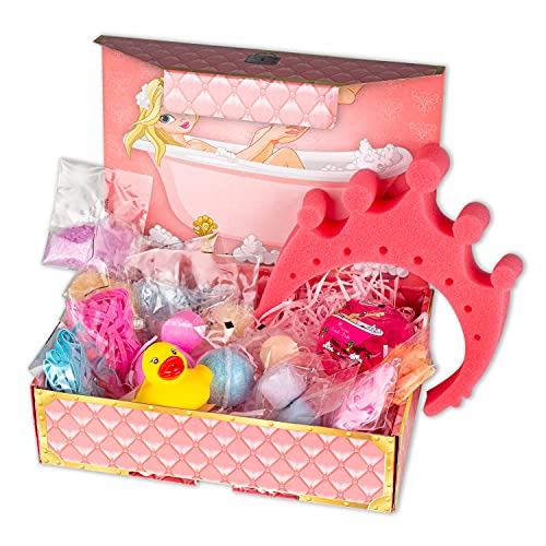 Sweet Princess - Pflege-Set und Bade-Spaß für Prinzessinnen, Kinder Schatztruhe 17-teilig, mit Badesalz, Sprudeltabs, Quietscheente, Schwamm und buntem Bade-Zusatz, tolles Geschenk für Mädchen von KTN Dr. Neuberger GmbH