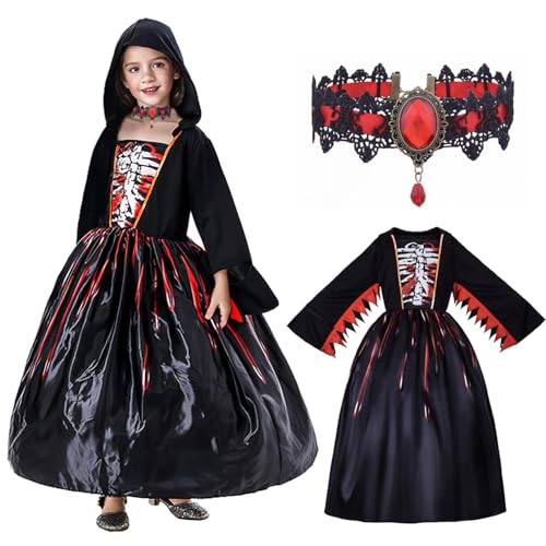 KTWSUEF Vampir Kostüm Kinder,Halloween Kostüm Vampir mit Halsband,Gothic Viktorianische,Rot-Schwarz Halloween Kostüm Mädchen für Karneval Fasching Mottoparty,Cosplay-Größe M KTWSUEF Vampir Kostüm Kinder,Halloween Kostüm Vampir mit Halsband,Gothic Viktorianische,Rot-Schwarz Halloween Kostüm Mädchen für Karneval Fasching Mottoparty,Cosplay-Größe M von KTWSUEF