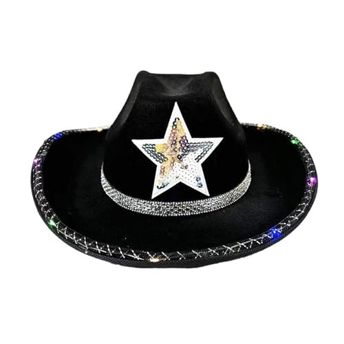 KUAIYIJU Cowgirl-Hut mit Schmucksteinen, beleuchtet, Panamahut für Junggesellinnenabschied, Cowgirl-Hut, vielseitig für Clubs, Bühnenshows KUAIYIJU Cowgirl-Hut mit Schmucksteinen, beleuchtet, Panamahut für Junggesellinnenabschied, Cowgirl-Hut, vielseitig für Clubs, Bühnenshows von KUAIYIJU