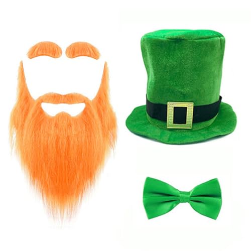 KUAIYIJU StPatrick Day Grüner großer Hut Fliege Bart Kostüm Set Irischer Nationalfeiertag Requisiten Set Karneval Party Dekoration von KUAIYIJU