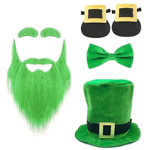 KUAIYIJU StPatrick Day Grüner großer Hut Fliege Bart Kostüm Set Irischer Nationalfeiertag Requisiten Set Karneval Party Dekoration von KUAIYIJU